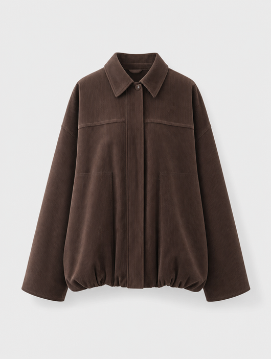 Farrow corduroy shirt jacket in chocolate brown, product shot
