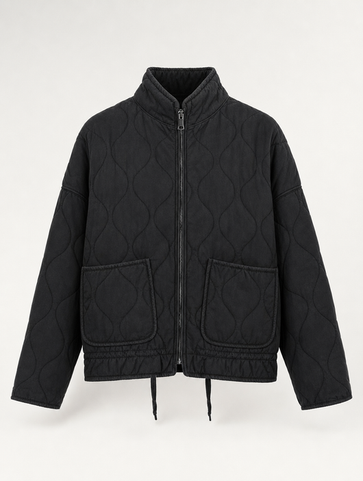 Aldridge quilted utility jacket in black, product shot