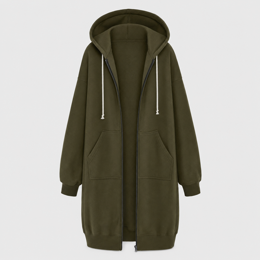 Rowley oversized zip hoodie in olive green, product shot