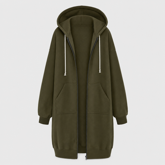 Rowley oversized zip hoodie in olive green, product shot