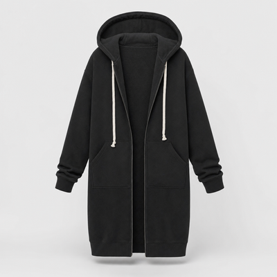 Rowley oversized zip hoodie in black, product shot