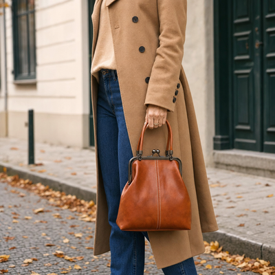 Woman carrying the Brackley Frame Bag