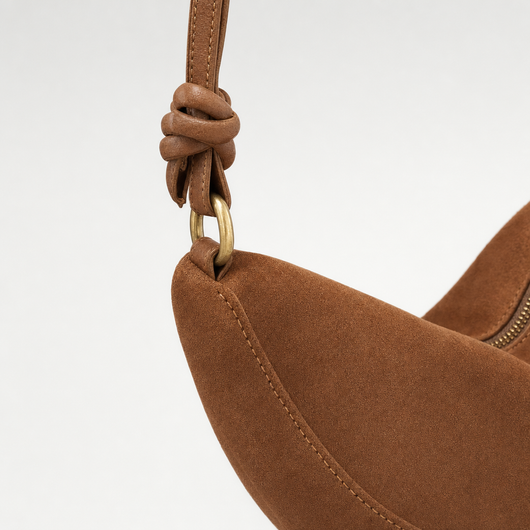 Close-up of the knotted strap on the Ottershaw Suede Sling