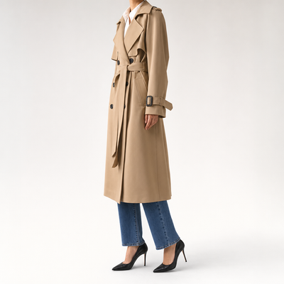 Jesmond Longline Belted Trench worn, side