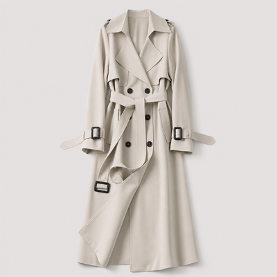 Jesmond Longline Belted Trench in cream grey