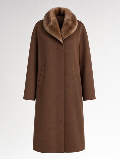 Harlyn Fur Collar Wool Coat in brown