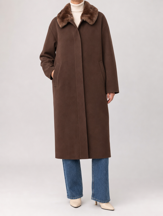 Harlyn Fur Collar Wool Coat worn, front