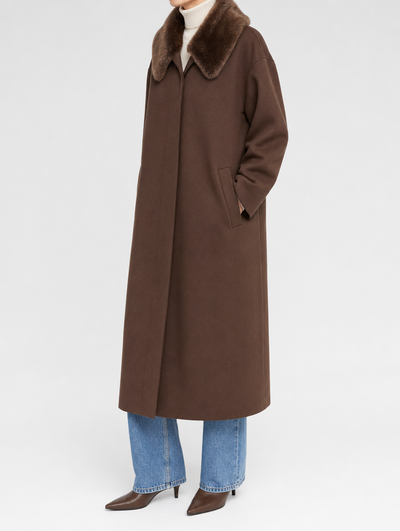 Harlyn Fur Collar Wool Coat worn, side