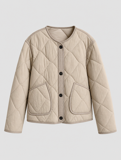 Marbury Collarless Quilted Jacket in beige
