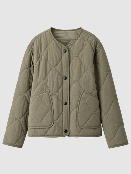 Marbury Collarless Quilted Jacket in khaki