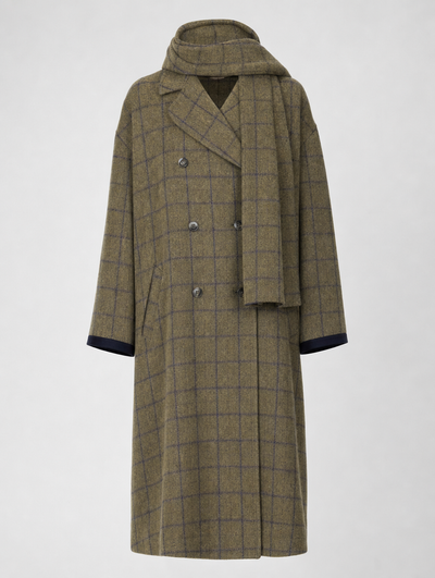Pelham Plaid Wool Maxi Coat in olive check