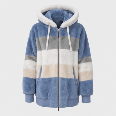 Tarnbrook Plush Hooded Jacket in blue stripe