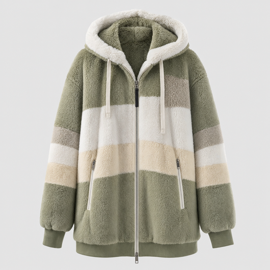 Tarnbrook Plush Hooded Jacket in green stripe