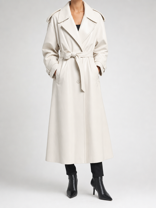 Wardley Faux Leather Maxi Coat worn, front