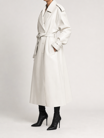 Wardley Faux Leather Maxi Coat worn, side