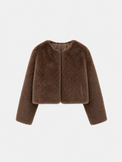 Yealand Cropped Faux Fur Jacket in brown