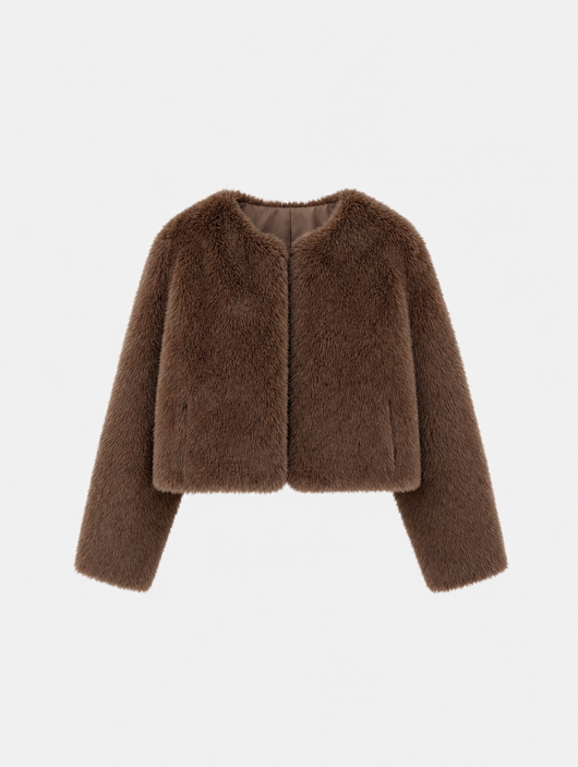 Yealand Cropped Faux Fur Jacket in brown