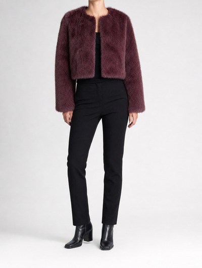 Yealand Cropped Faux Fur Jacket worn, front