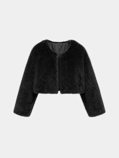 Yealand Cropped Faux Fur Jacket in black