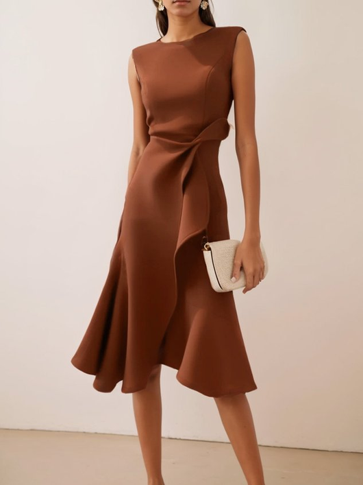 Beatrice | Damen Drapiertes Asymmetrisches Midikleid