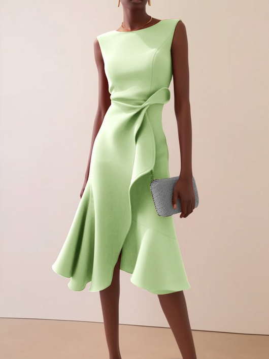 Beatrice | Damen Drapiertes Asymmetrisches Midikleid
