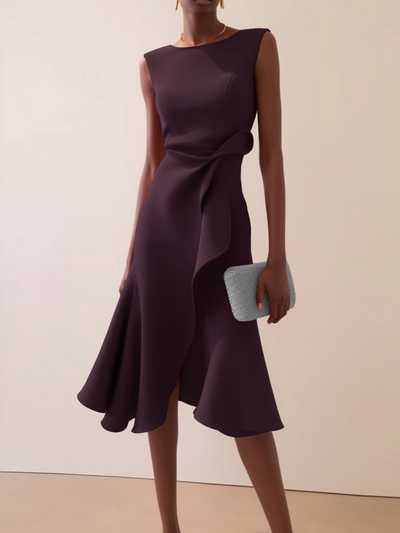 Beatrice | Damen Drapiertes Asymmetrisches Midikleid