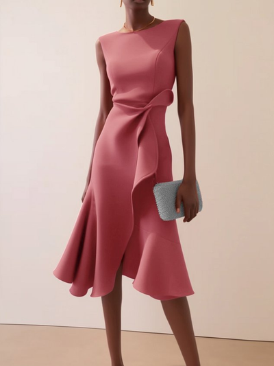 Beatrice | Damen Drapiertes Asymmetrisches Midikleid