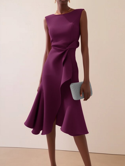 Beatrice | Damen Drapiertes Asymmetrisches Midikleid