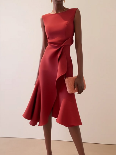 Beatrice | Damen Drapiertes Asymmetrisches Midikleid