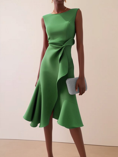Beatrice | Damen Drapiertes Asymmetrisches Midikleid