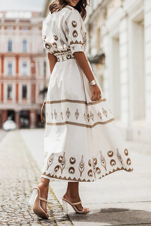 Isabella | Boho-Print Midikleid mit Gürtel – Lässiges Sommerkleid