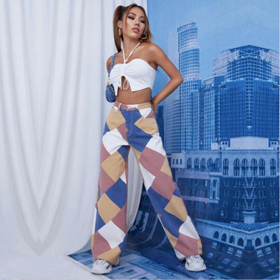 Ravenna High-Waist Schlagjeans mit Karomuster
