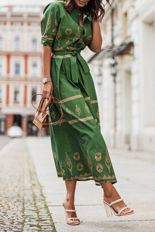Isabella | Boho-Print Midikleid mit Gürtel – Lässiges Sommerkleid
