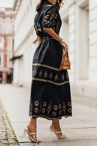 Isabella | Boho-Print Midikleid mit Gürtel – Lässiges Sommerkleid