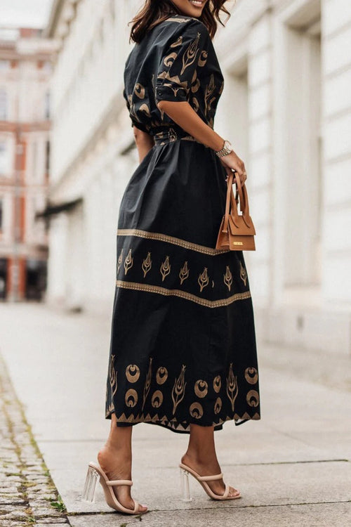 Isabella | Boho-Print Midikleid mit Gürtel – Lässiges Sommerkleid