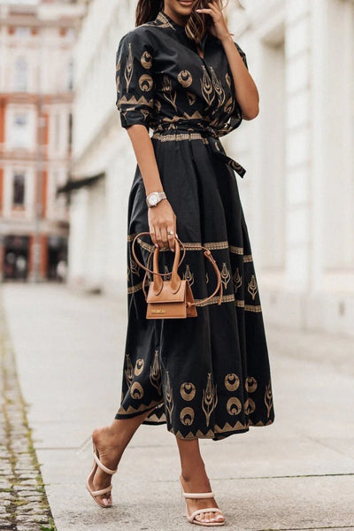 Isabella | Boho-Print Midikleid mit Gürtel – Lässiges Sommerkleid