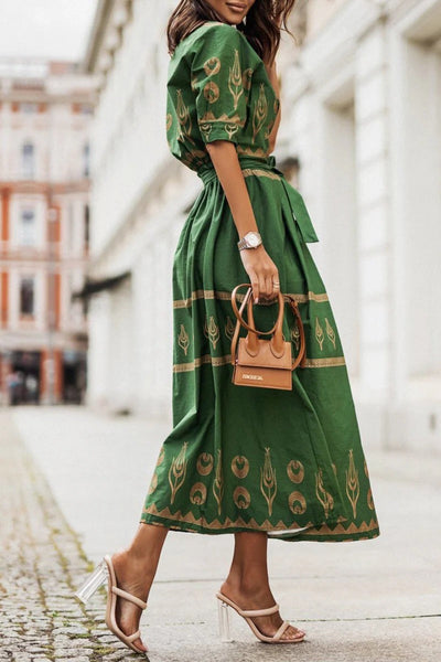 Isabella | Boho-Print Midikleid mit Gürtel – Lässiges Sommerkleid