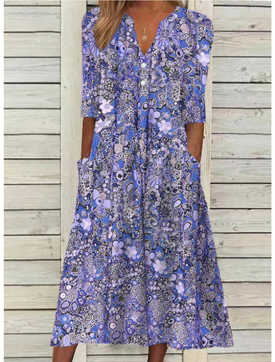 Serafina | Geblümtes Knopfleisten-Maxikleid – Elegantes Kleid