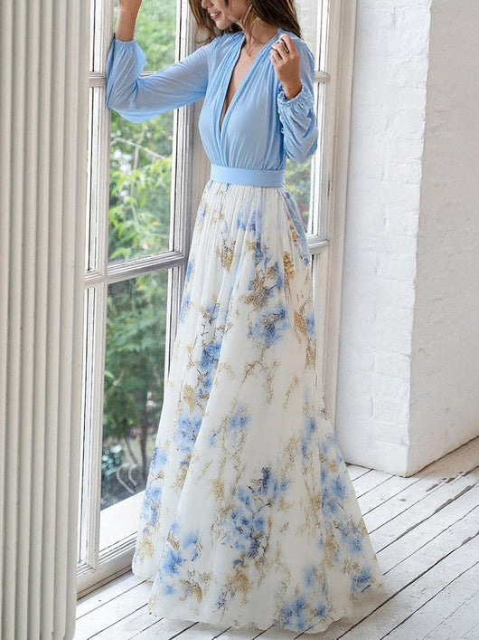 Elara | Geblümtes Chiffon-Maxikleid mit Rüschen – Abendkleid