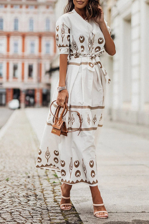 Isabella | Boho-Print Midikleid mit Gürtel – Lässiges Sommerkleid