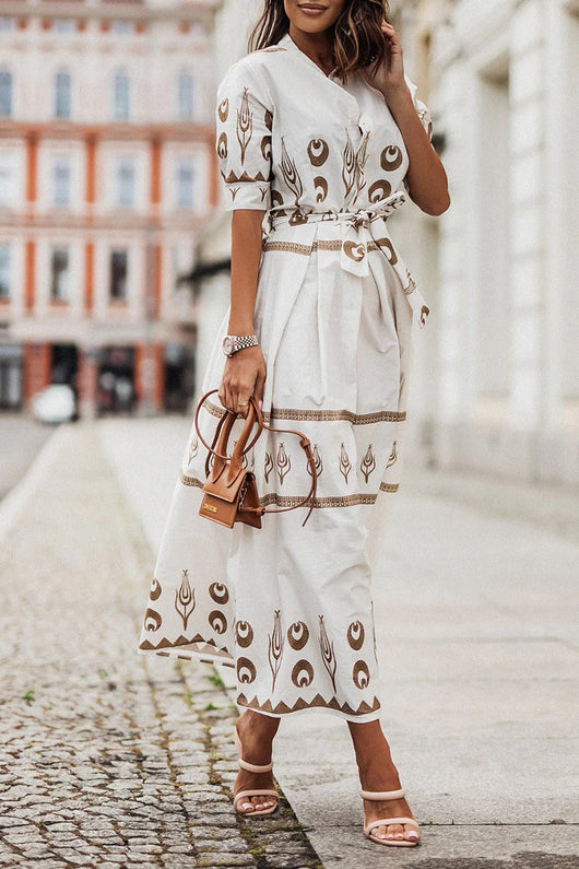 Isabella | Boho-Print Midikleid mit Gürtel – Lässiges Sommerkleid