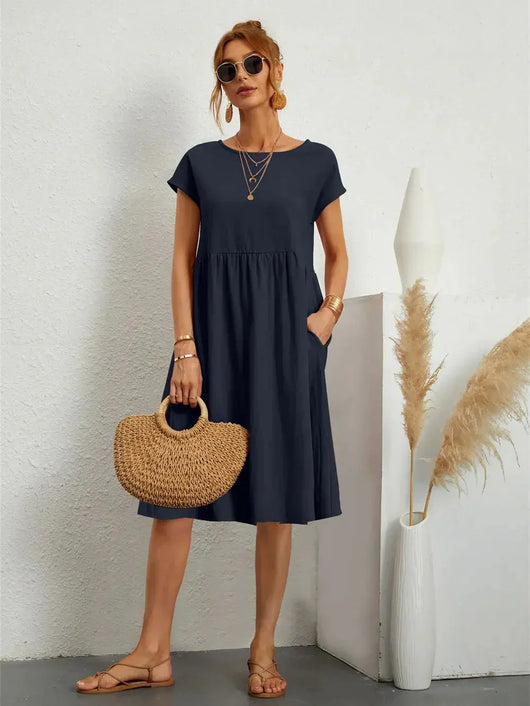 Seraphine | Midikleid mit Smok-Details und Taschen – Lässiges Sommerkleid