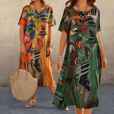 Reese | Midikleid mit abstraktem Print in lockerer Passform