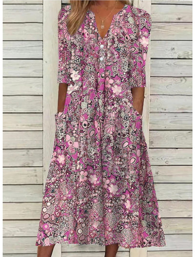 Serafina | Geblümtes Knopfleisten-Maxikleid – Elegantes Kleid