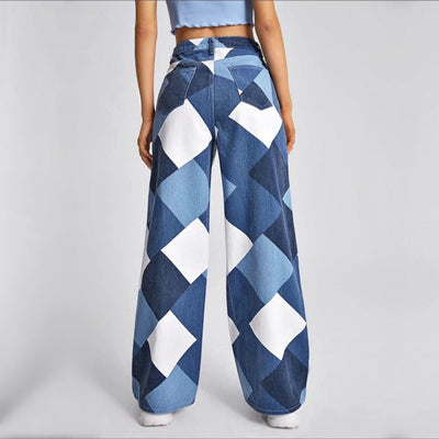 Ravenna High-Waist Schlagjeans mit Karomuster
