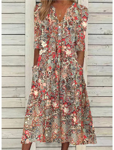 Serafina | Geblümtes Knopfleisten-Maxikleid – Elegantes Kleid