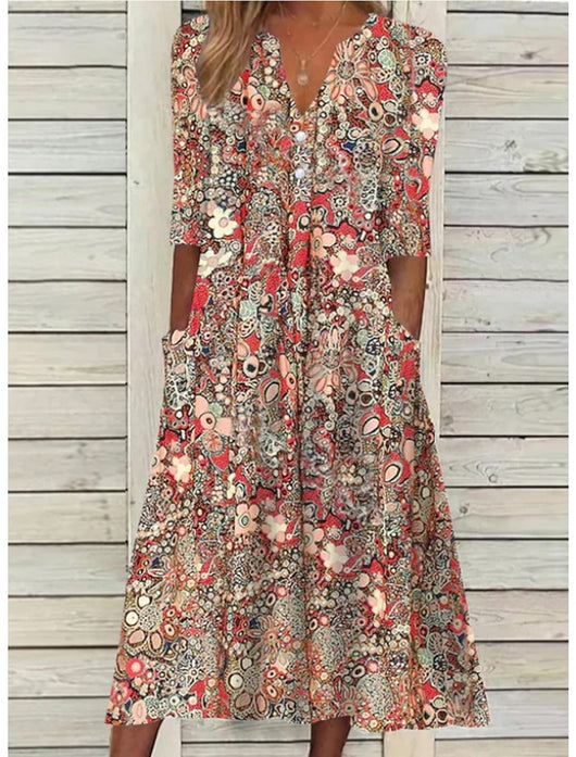 Serafina | Geblümtes Knopfleisten-Maxikleid – Elegantes Kleid