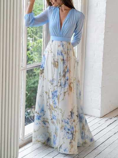 Elara | Geblümtes Chiffon-Maxikleid mit Rüschen – Abendkleid