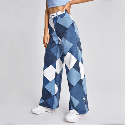 Ravenna High-Waist Schlagjeans mit Karomuster