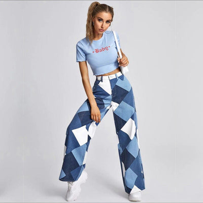 Ravenna High-Waist Schlagjeans mit Karomuster